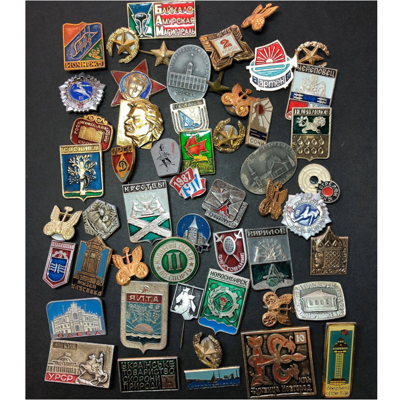 Mixed Lot Vintage World Badges and Pins – 50 Pieces