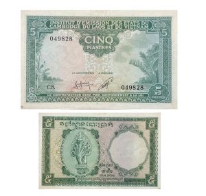 French Indochina 1953 5 Piastres = 5 Riels (Cambodian Titles) p.95 Near-Extremely Fine