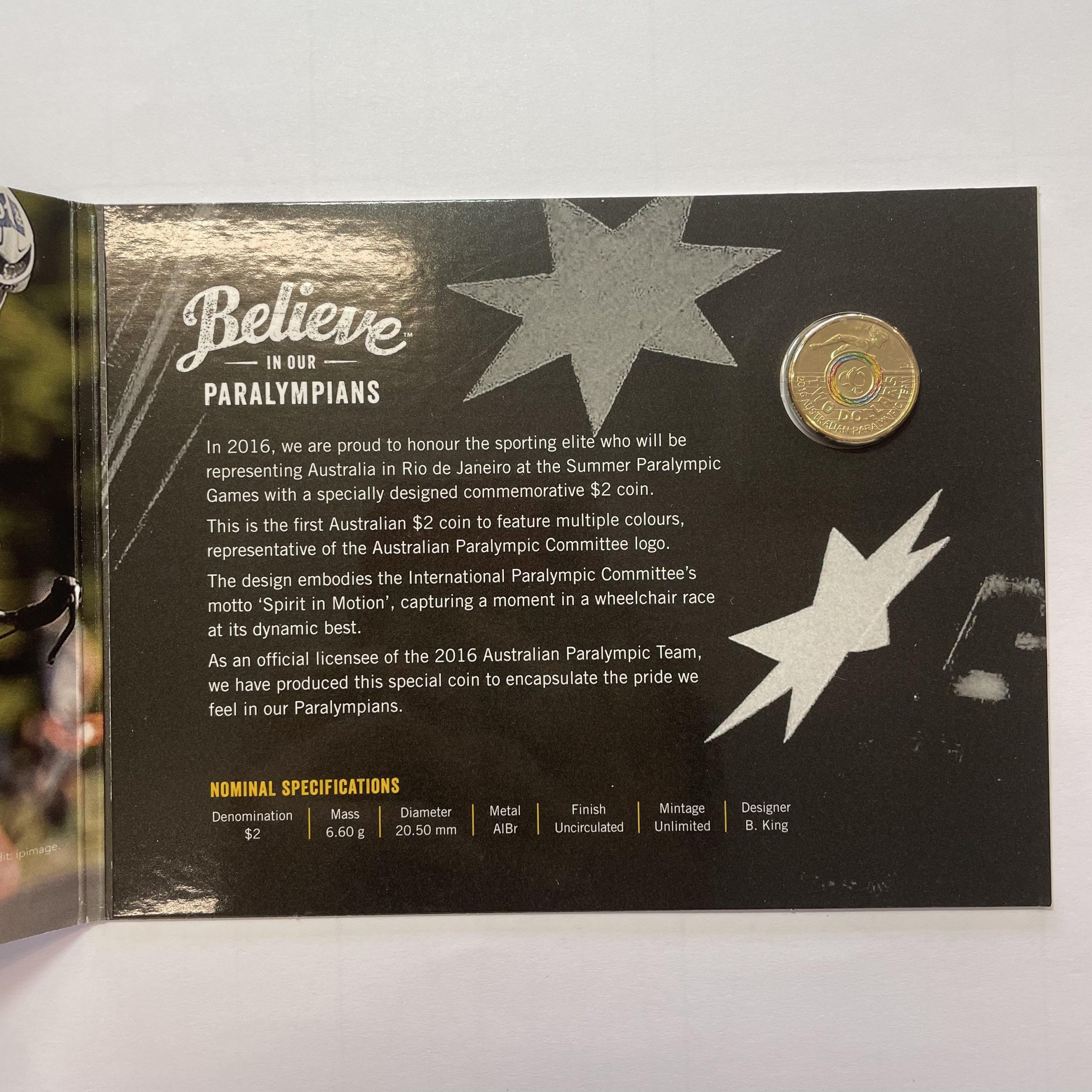 2016 $2 Australian Rio Paralympic Team coloured uncirculated coin - Image 4