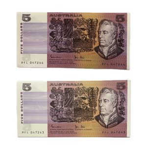 1979 $5 Johnston Stone Consecutive pair - Uncirculated