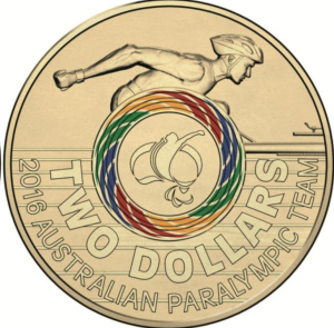 2016 $2 Australian Rio Paralympic Team coloured uncirculated coin