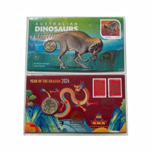 2024 2 x $1 'Year of the Dragon' and 'Australian Dinosaurs' Melbourne ANDA PNC Pair