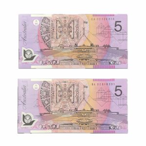 2002 $5 MacFarlane-Henry first/last prefix pair - Uncirculated