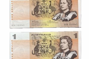 1974 $1 'Australia' Phillip-Wheeler consecutive pair - Uncirculated