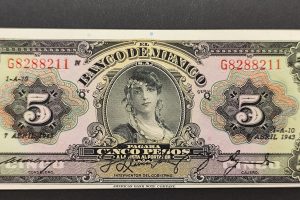 Mexico 5 Pesos 1943 aUNC P34e