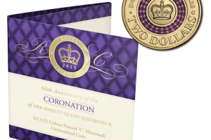 2013 $2 60 Years Coronation 'C' mintmark coloured coin