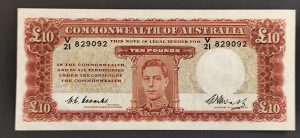Australia 1949 King GVI Ten Pounds Coombs/Watt EF