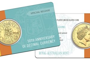 Australia 2016 50 Cent Round CuNi Gold Plated 50th Anniversary of Decimal Currency Card OPEN DAY