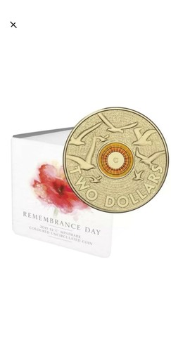 Australia 2015 C Mintmark $2 Remembrance Day Orange Larks Coloured Coin in Card