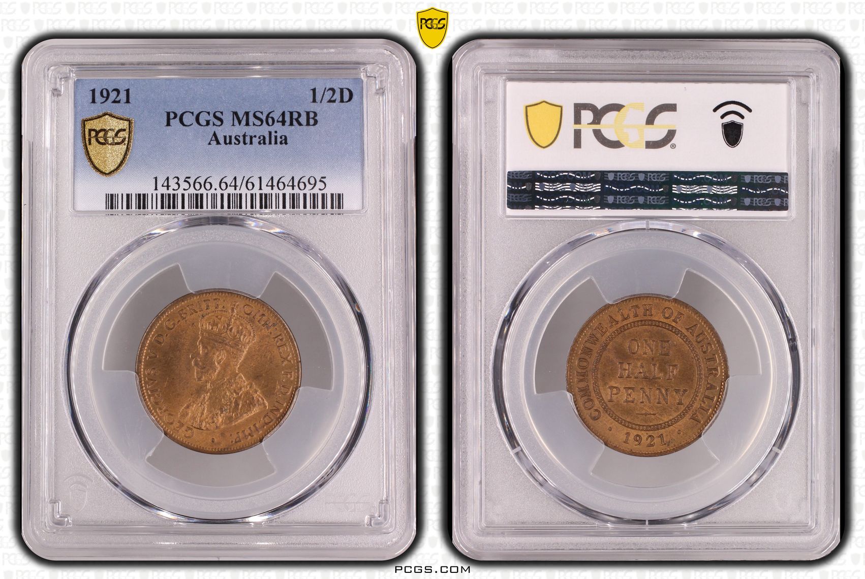 Australia 1921 1/2 Penny PCGS MS64RB Halfpenny